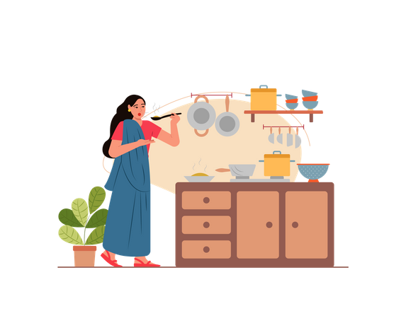 Free Señora cocinando en la cocina  Ilustración