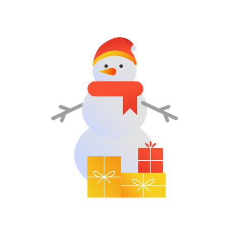 Free Snowman and gift  Illustration