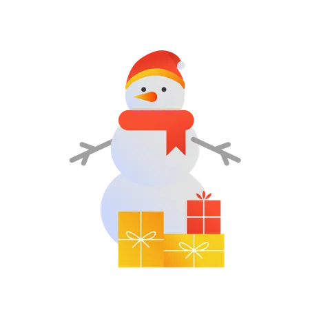 Free Snowman and gift  Illustration