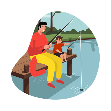 Free Son having Fishing Trip with Father  Illustration