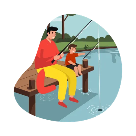 Free Son having Fishing Trip with Father  Illustration