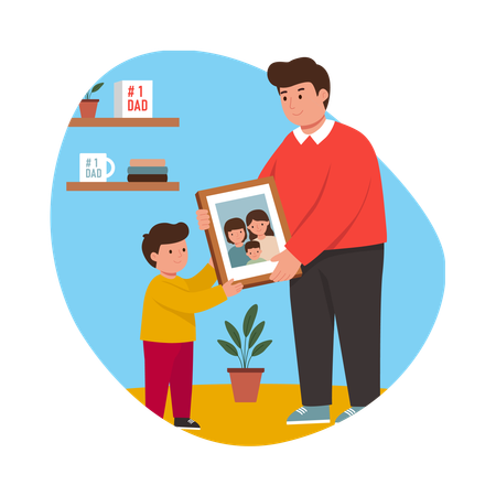 Free Son Showing Art to Dad  Illustration
