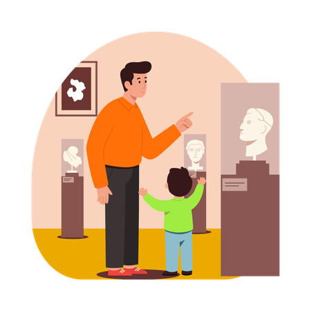 Free Son Visiting the Museum with Dad  Illustration