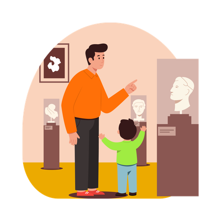 Free Son Visiting the Museum with Dad  Illustration