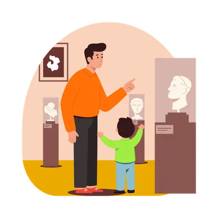 Free Son Visiting the Museum with Dad  Illustration