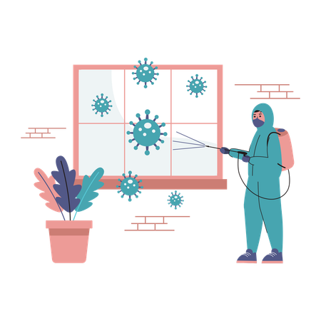 Free Specialist Cleaning Disinfecting Virus Cells  Illustration