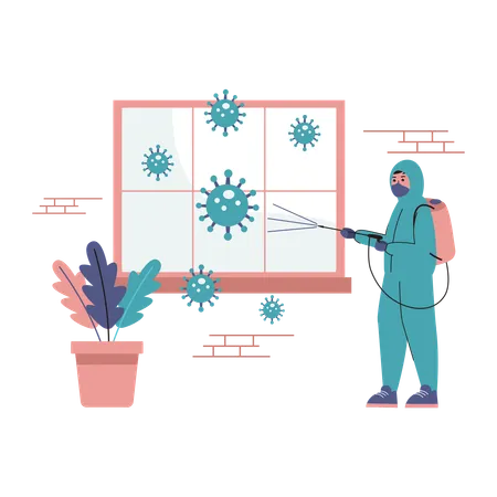 Free Specialist Cleaning Disinfecting Virus Cells  Illustration