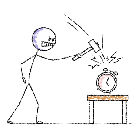 Free Stick Person breaking alarm clock with hammer  Illustration