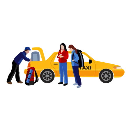 Free Taxi driver putting passenger Luggage in taxi trunk  Illustration