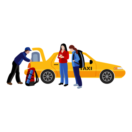 Free Taxi driver putting passenger Luggage in taxi trunk  Illustration