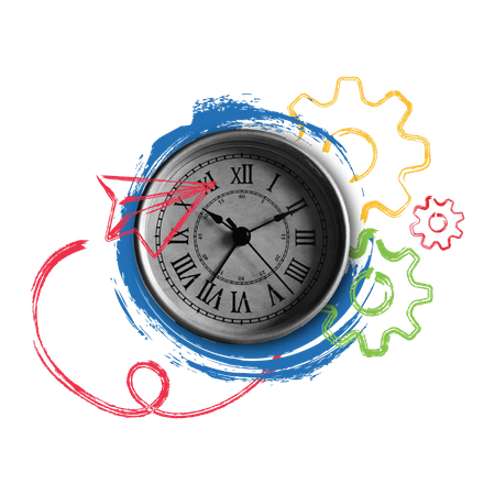 Free Time management concept with old clock image  Illustration