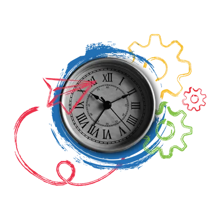 Free Time management concept with old clock image  Illustration