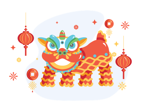 Free Traditional Chinese lion in dance festival Illustration
