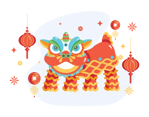 Free Traditional Chinese lion in dance festival  Illustration