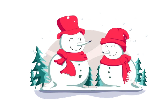 Free Two snowman standing together Illustration