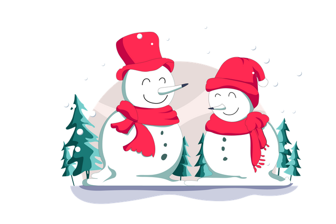 Free Two snowman standing together  Illustration