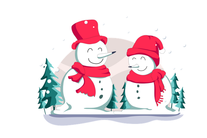 Free Two snowman standing together  일러스트레이션