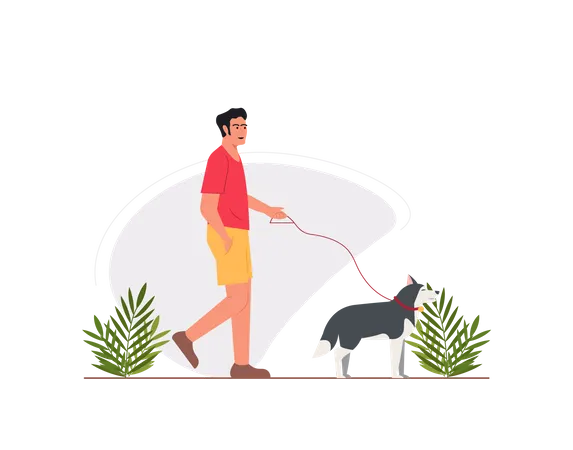 Free Mann geht mit Hund im Park spazieren  Illustration