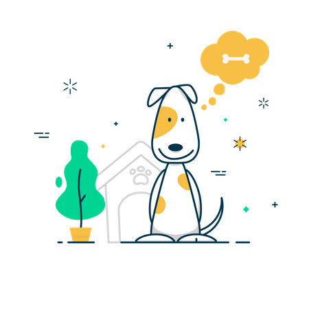 Free Un chien pense à un os  Illustration