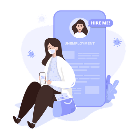 Free Unemployed woman with cv waiting for job opportunity  イラスト
