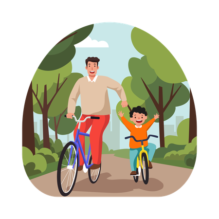 Free Vater und Sohn radeln gemeinsam im Park  Illustration
