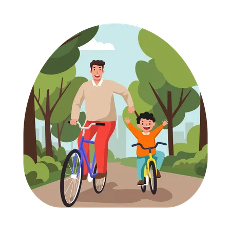 Free Vater und Sohn radeln gemeinsam im Park  Illustration