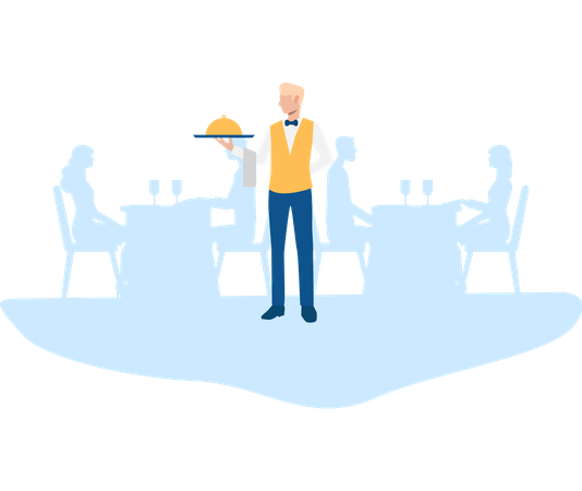 Free Waiter holding tray in hotel  Illustration