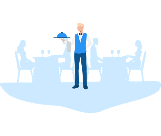 Free Waiter holding tray in restaurant  Illustration