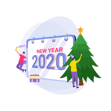 Free Waiting a New year and decorate a Christmas tree  Illustration