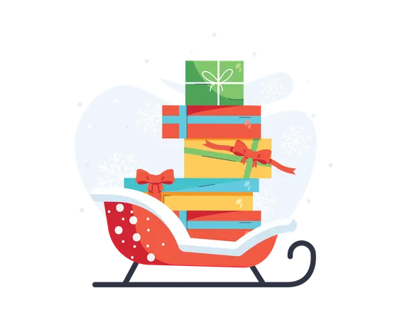 Free Weihnachtsgeschenke auf dem Schlitten  Illustration