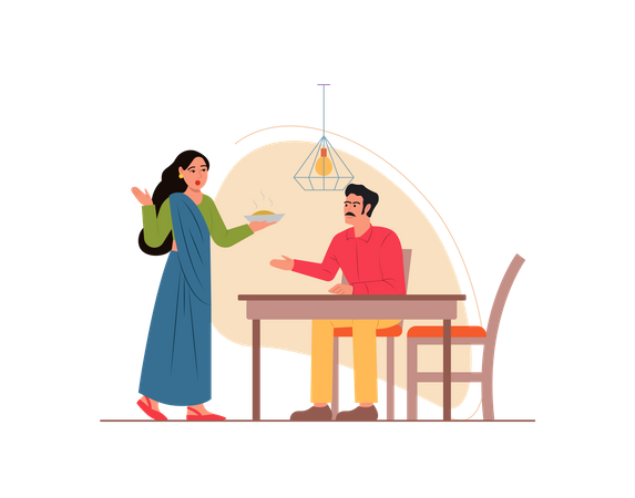 Free Wife serving food to husband Illustration