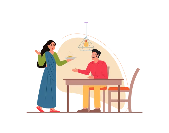 Free Wife serving food to husband Illustration