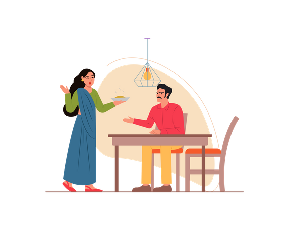 Free Wife serving food to husband  Illustration