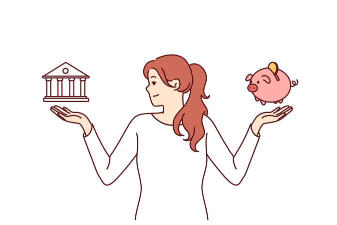 Free Woman balances between finance and investment  Illustration