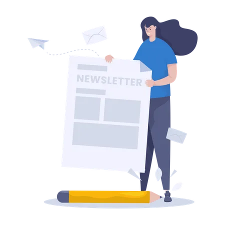 Free Woman composing newsletter  Illustration