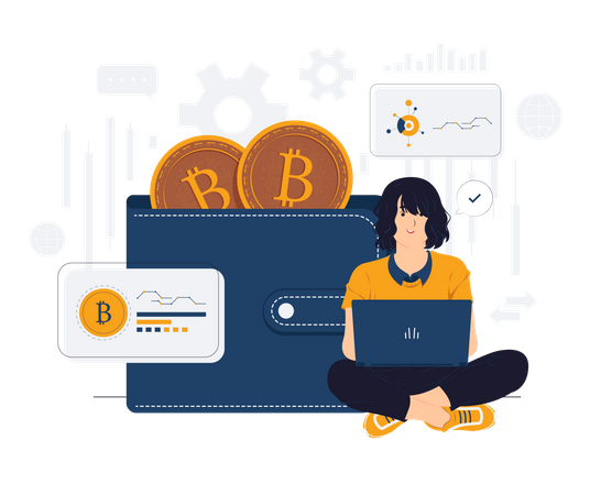 Free Woman doing bitcoin trading  Illustration