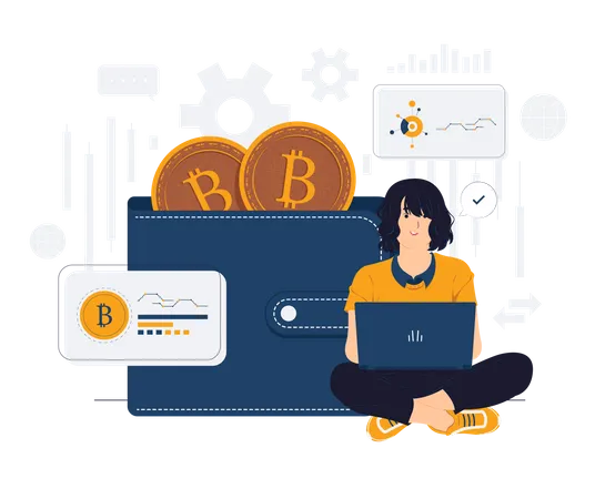 Free Woman doing bitcoin trading  Illustration