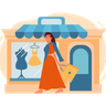 indian woman shopping illustration svg