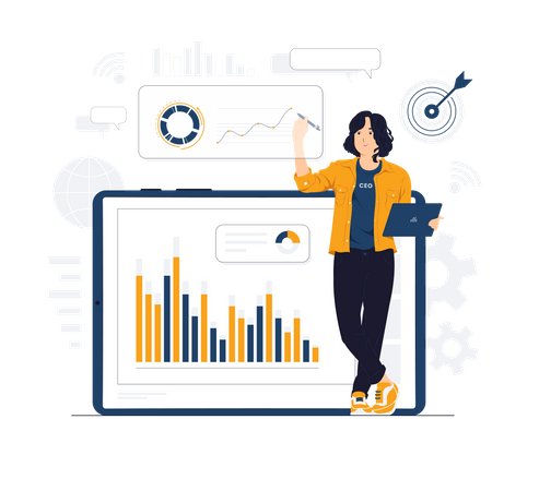 Free Woman doing online market analysis  Illustration