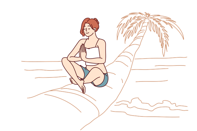 Free Woman doing yoga on palm tree  Illustration