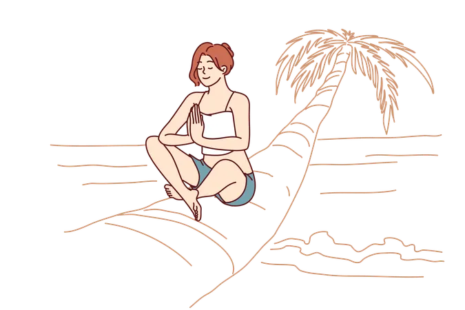 Free Woman doing yoga on palm tree  Illustration