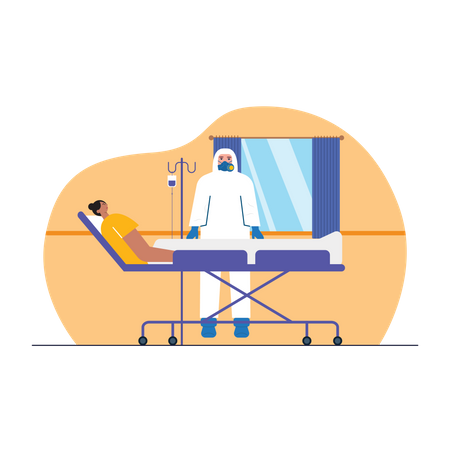 Free Woman getting treatment inside quarantine ward  Illustration