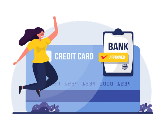 Free Woman got approval for Credit card application  Illustration