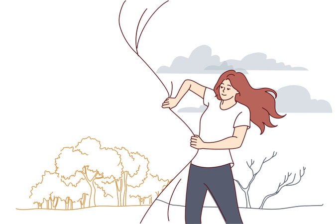 Free Woman is on forest hike  Illustration