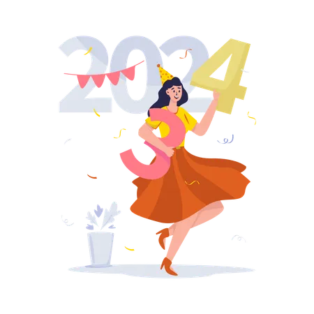Free A Woman Replaces Number 3 To 4 Celebrate New Year Illustration Illustration