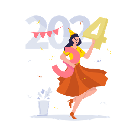 Free Woman replaces number 3 to 4 celebrate new year  Illustration