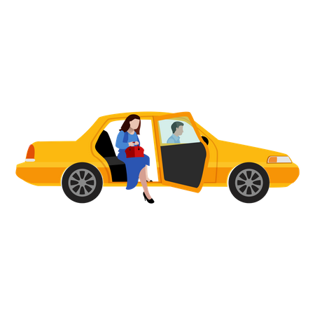 Free Woman Riding In Taxi  Illustration
