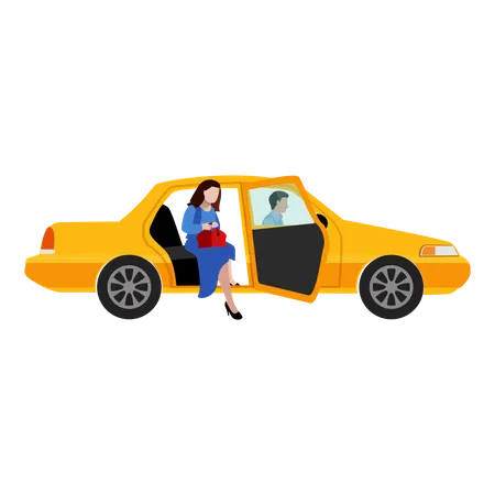 Free Woman Riding In Taxi  Illustration