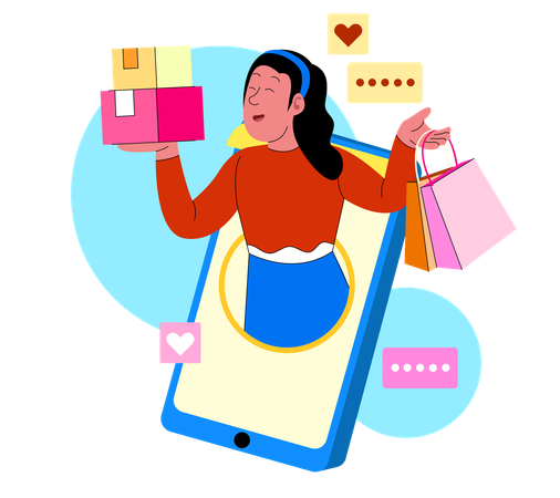 Free Woman Shopping Online with Boxes and Bags  Illustration