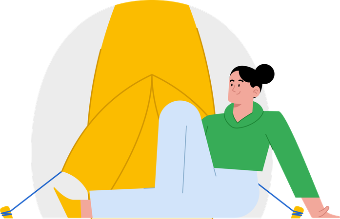 Free Woman sitting in front of tent for camping  Illustration